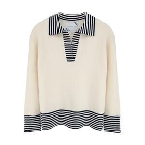 ADDISON BAY Carlyle Rugby Sweater in Cream & Navy XS